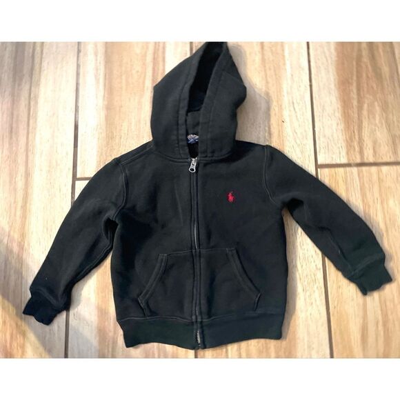 Polo Ralph Lauren size 4/4T black hooded jacket front zipper two side pockets - Picture 1 of 8